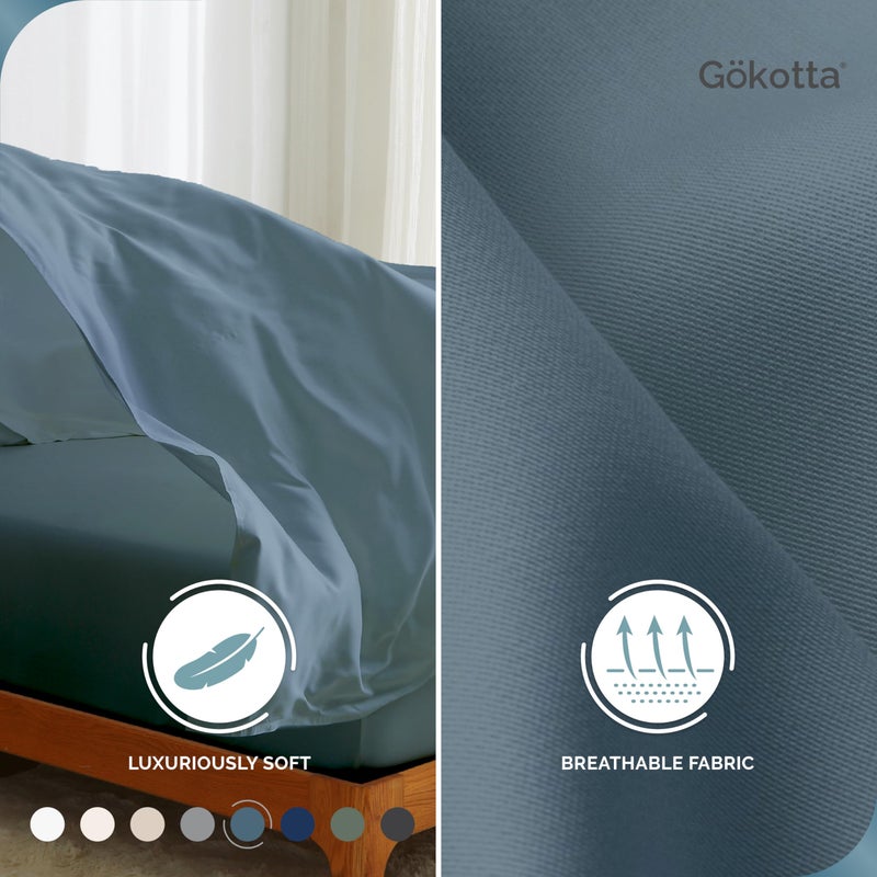 GOKOTTA Split King Size Bed Sheets 5 Piece Set  100% Rayon Derived from Bamboo  Cooling for Hot Sleepers-Breathable Soft Sheets  Deep Pocket 16"" Fitted Sheet with Elastic Corner Straps  Blue - Image 3