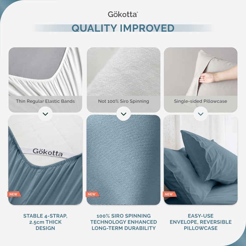 GOKOTTA Split King Size Bed Sheets 5 Piece Set  100% Rayon Derived from Bamboo  Cooling for Hot Sleepers-Breathable Soft Sheets  Deep Pocket 16"" Fitted Sheet with Elastic Corner Straps  Blue - Image 5