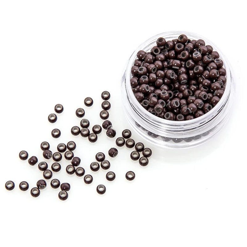 coloryoung 500 PCS Hair Extension Beads Micro Link Silicone Beads for I Tip Human Hair Extensions 3.0x1.8x2.2 mm(Brown) - Image 1