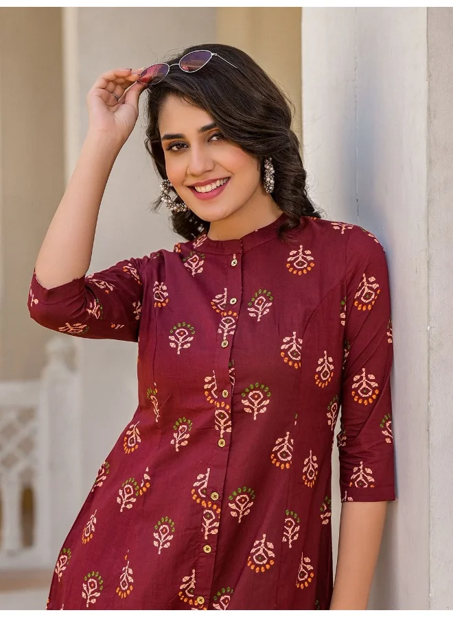 AKS Maroon Button Down A-Line Kurta