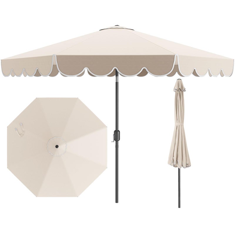 Tangkula 10 FT Patio Umbrella, 2-Tiers Scalloped Outdoor Table Market Umbrella with Tilt Adjustment, Crank, 8 Sturdy Ribs for Pool, Deck, Backyard (Beige) - Image 1