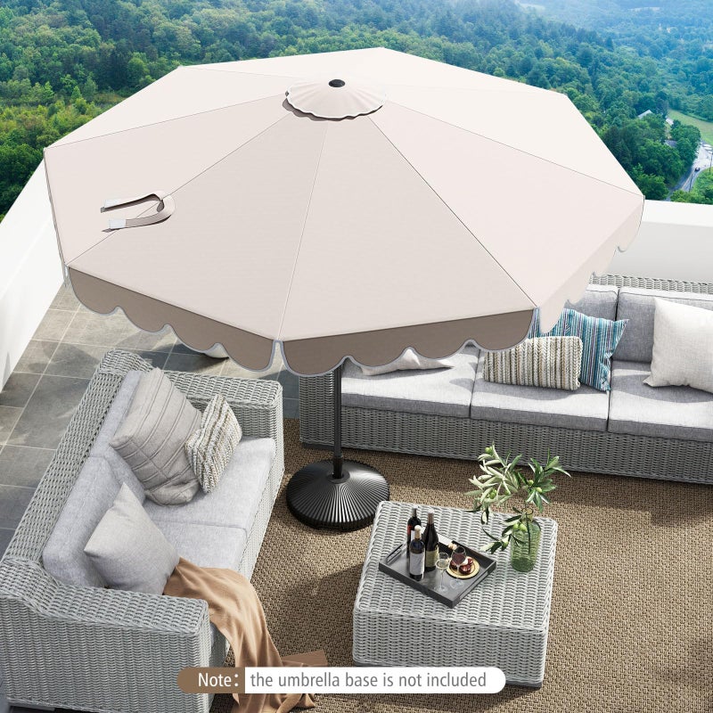 Tangkula 10 FT Patio Umbrella, 2-Tiers Scalloped Outdoor Table Market Umbrella with Tilt Adjustment, Crank, 8 Sturdy Ribs for Pool, Deck, Backyard (Beige) - Image 3