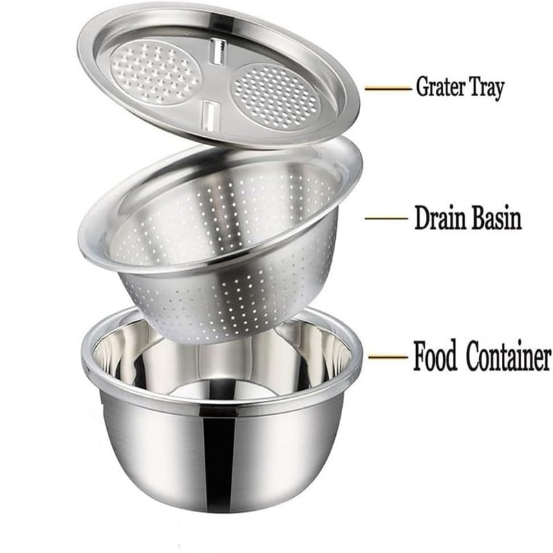 DqsWko Germany Multifunctional Stainless Steel Basin304 Stainless Steel Microporous ColanderMultifunction Stainless Steel Basin with GraterStrainer and Drain Basket1102 - Image 2
