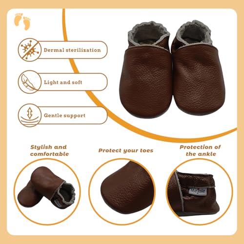 Mejale Baby Boy Girl Shoes Soft Soled Leather Moccasins Anti-Skid Infant Toddler Prewalker(Brown,18-24 mos/5.9in) - Image 4