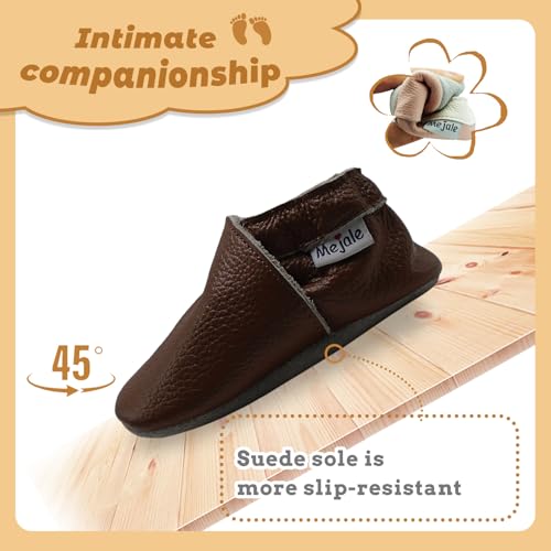 Mejale Baby Boy Girl Shoes Soft Soled Leather Moccasins Anti-Skid Infant Toddler Prewalker(Brown,18-24 mos/5.9in) - Image 3