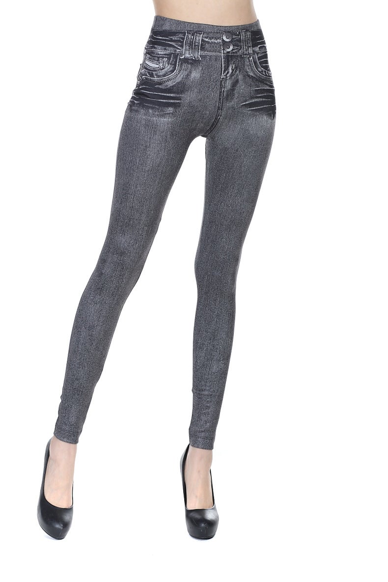 2023 Spot Cross-border 140#3 Color Outer Wear Imitation Denim Fake Pocket Leggings Knitted Womens Yoga Pants Blue  - Image 3