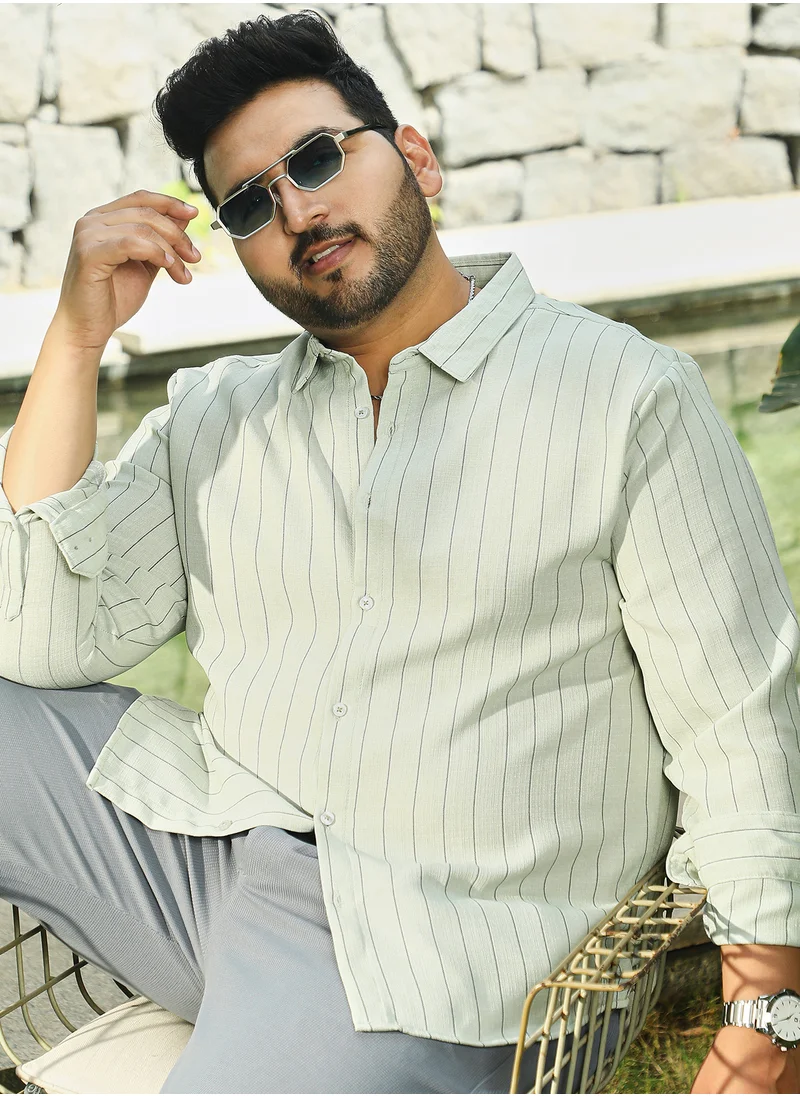 انستافاب بلس Instafab Plus Men's Coin Grey Unbalanced-Pinstripe Shirt For Casual Wear | Spread Collar | Long Cuffed Sleeves | Button Closure | Plus Size Shirt Crafted With Comfort Fit For Everyday Wear