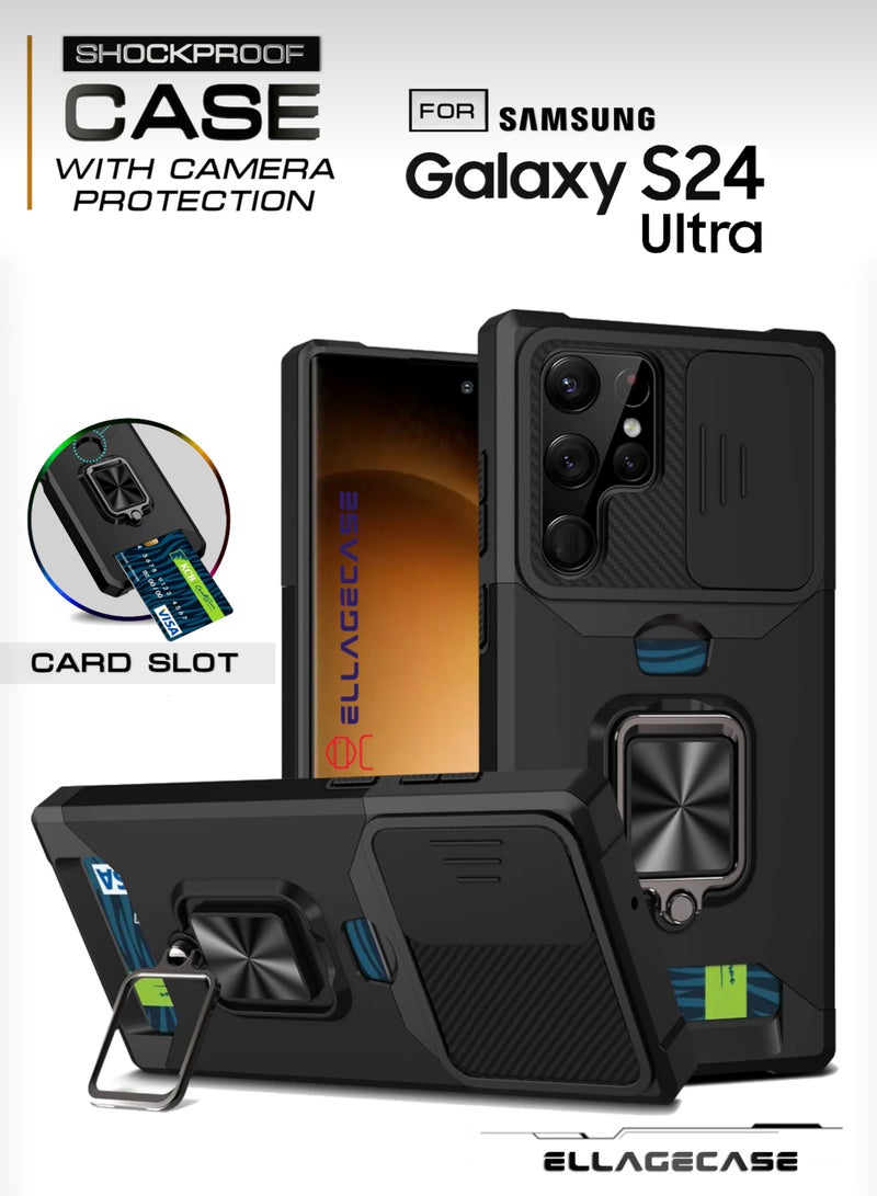ELLAGECASE Impact-Resistant Case with Card Slot, Stand & Solid Camera Protection for Samsung Galaxy S24 Ultra – Includes Hidden Metal Plate - Image 1