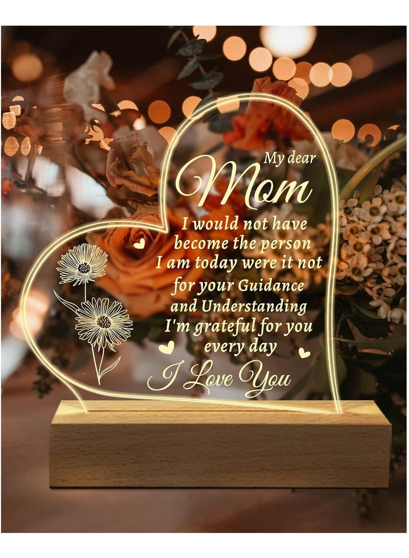 KASTWAVE Mom Birthday Gifts, Acrylic Engraved Night Light Presents, Mothers Day Gifts for Mom from Daughter Son  - Image 1