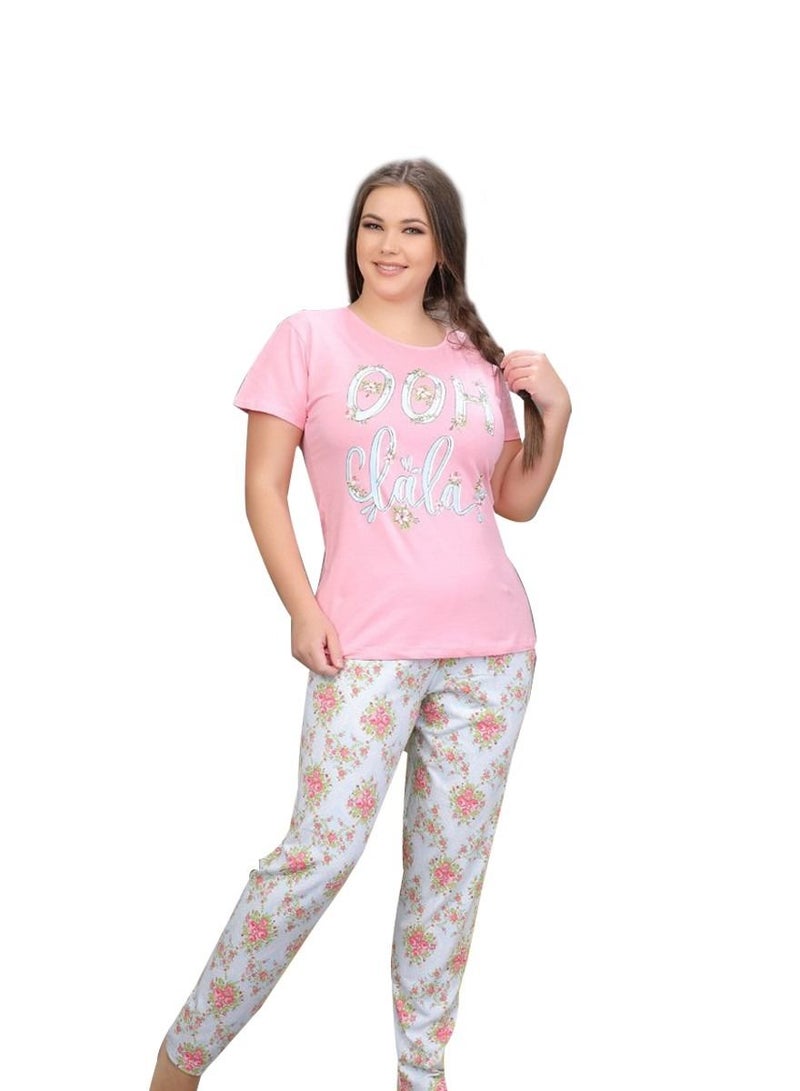 Ganna Women's short sleeved pyjamas and summer long pants made of cotton large sizes 