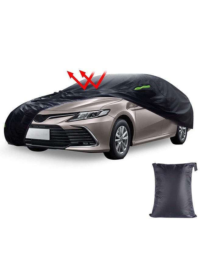 Hihonor 6 Layers Car Cover, Multi Layers Car Cover Waterproof All Weather for Automobiles, Outdoor Full Cover Windproof, Sand Proof, Rain Proof, UV Proof Car Covers with Zipper Door Car Protection Black  - Image 1