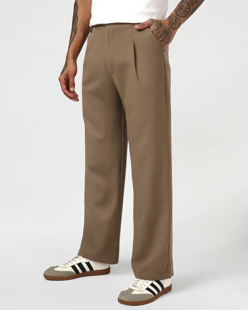 بيواكوف Men's Light Brown Loose Fit Korean Pants