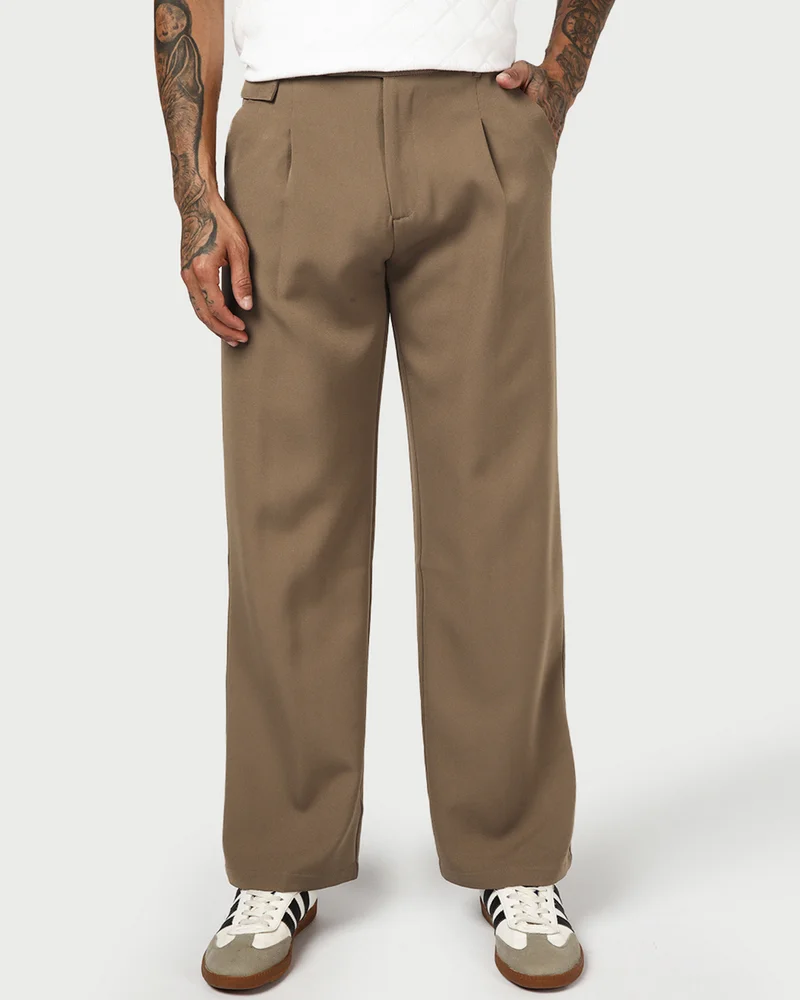 بيواكوف Men's Light Brown Loose Fit Korean Pants