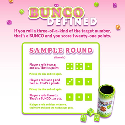 Continuum Games Box of Bunco Game Party Box for Ladies Night with The Girls, Adult Games for 2-12 players with 3 Sets of Bunco Dice, Bell, and Score Pad for Ladies Night Games, Bunco Gifts for Women - Image 4
