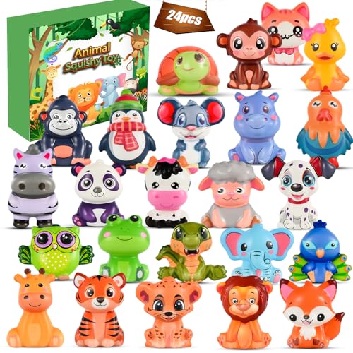 PLOUGVI 24PCS Party Favors for Kids Animal Squishy Toys Goodie Bag Pinata Fillers Safari Wild Birthday Decorations Treasure Chest Classroom PrizesEaster Halloween Christmas Stocking Stuffers Gifts - Image 1