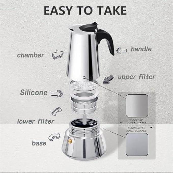 Khazna Stovetop Espresso Maker 6Cup300Ml Stainless Steel Classic Moka Coffee Pot With Coffee Percolator Design Italian Coffee Maker Suitable For Induction Cookers - Image 5