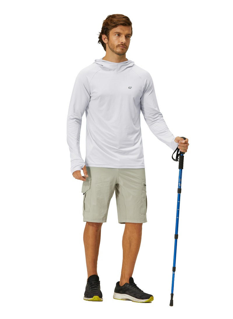 EZRUN Mens UPF 50+ Long Sleeve Sun Protection Hoodie Swim Shirts Rash Guard for Men UV Protection Fishing Clothing SPF Shirts Light Grey  - Image 4