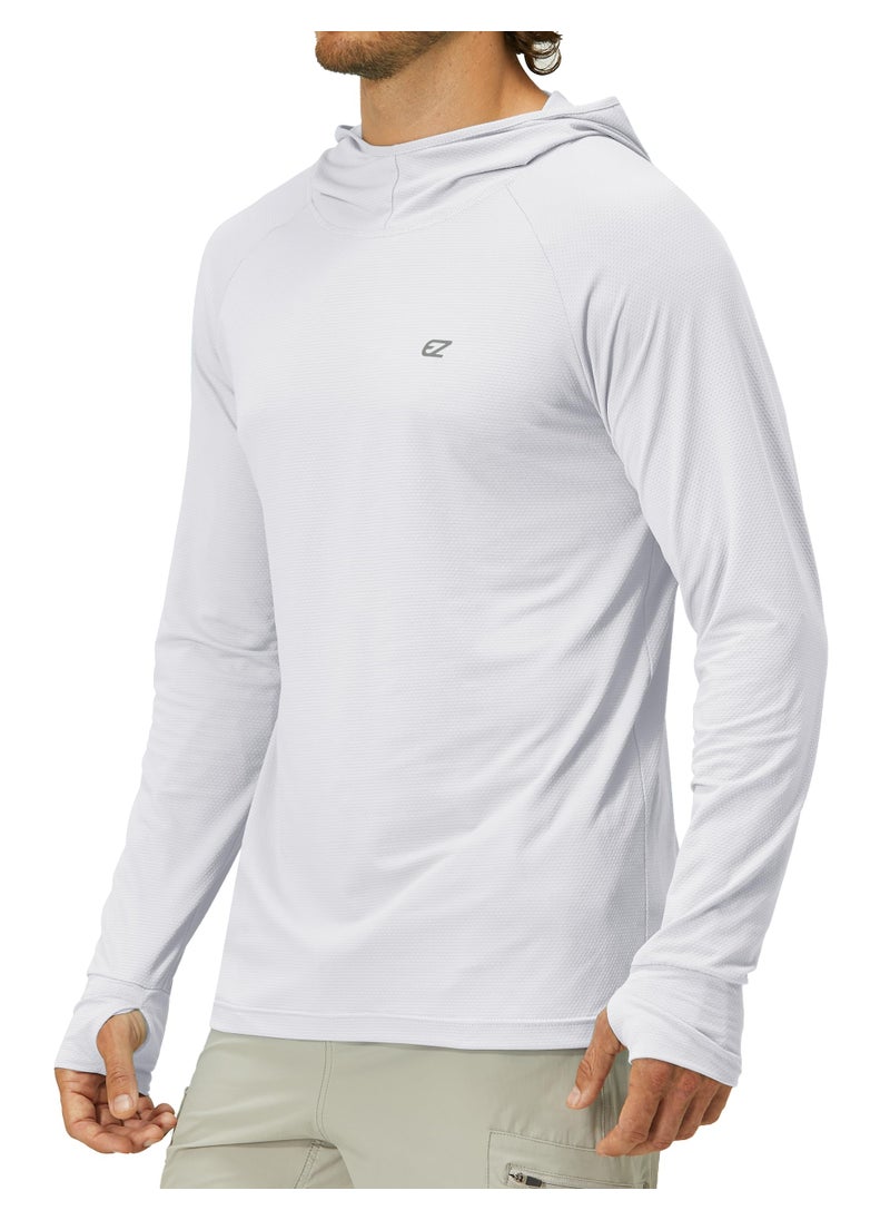 EZRUN Mens UPF 50+ Long Sleeve Sun Protection Hoodie Swim Shirts Rash Guard for Men UV Protection Fishing Clothing SPF Shirts Light Grey  - Image 1