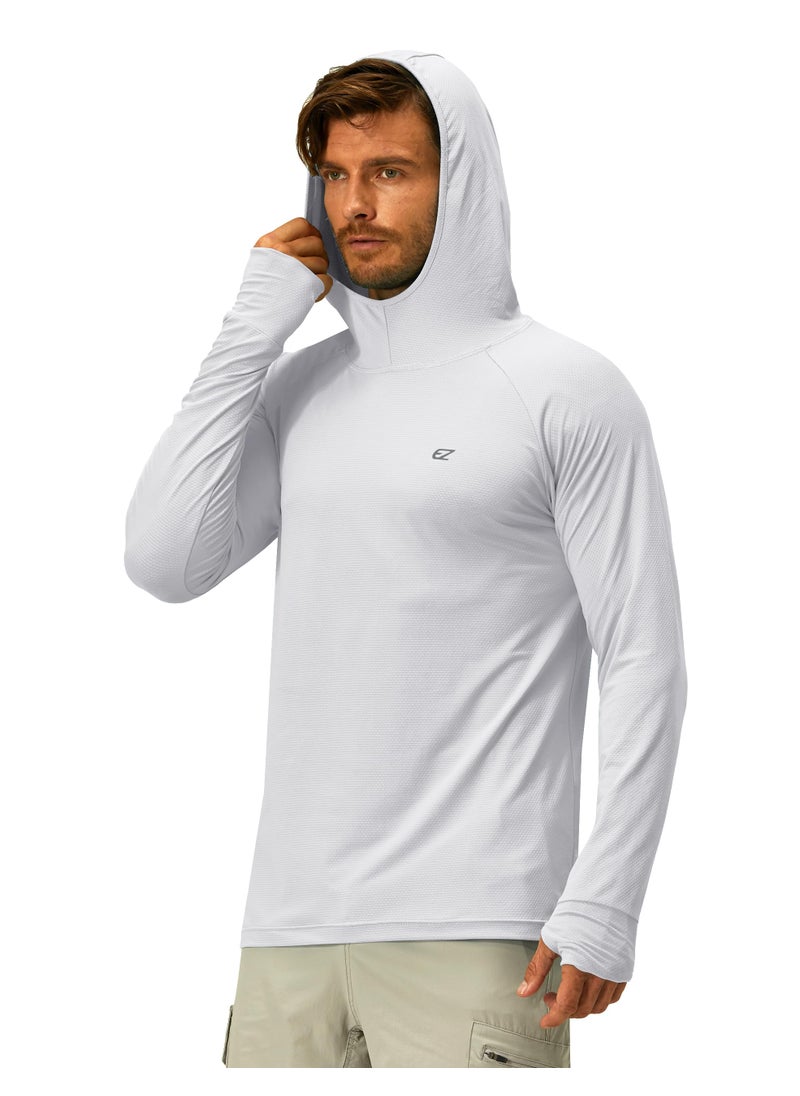 EZRUN Mens UPF 50+ Long Sleeve Sun Protection Hoodie Swim Shirts Rash Guard for Men UV Protection Fishing Clothing SPF Shirts Light Grey  - Image 2