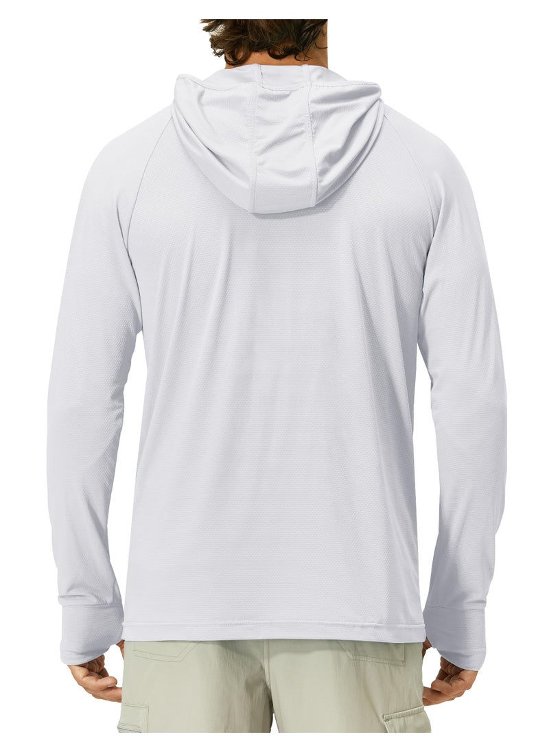 EZRUN Mens UPF 50+ Long Sleeve Sun Protection Hoodie Swim Shirts Rash Guard for Men UV Protection Fishing Clothing SPF Shirts Light Grey  - Image 3