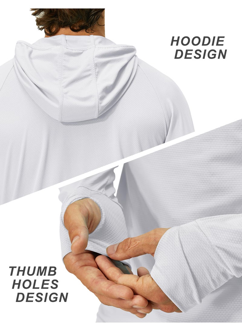 EZRUN Mens UPF 50+ Long Sleeve Sun Protection Hoodie Swim Shirts Rash Guard for Men UV Protection Fishing Clothing SPF Shirts Light Grey  - Image 5