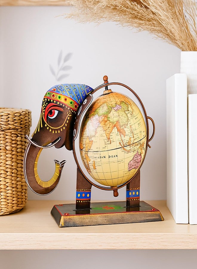 HindCraft Elephant World Map Showpiece - Ethnic Decorative Desk Decor with Vintage Map | Rajasthani Style Showpiece for Home, Office & Gifts - Image 1