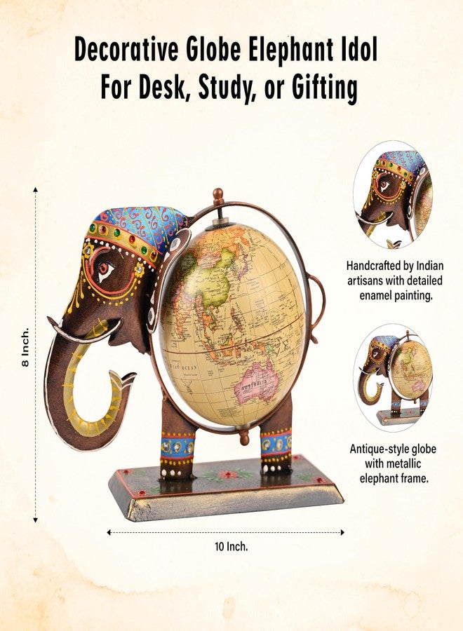 HindCraft Elephant World Map Showpiece - Ethnic Decorative Desk Decor with Vintage Map | Rajasthani Style Showpiece for Home, Office & Gifts - Image 2