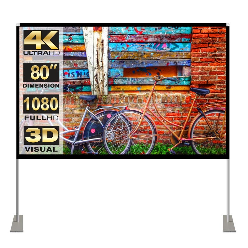 HOIN Portable Projector Screen Stand Outdoor: Movie Projection Screen 80 inch 4K HD16:9 Outside Screen with Carry Bag for Home Theater Backyard Cinema Travel Foldable Anti Crease - Image 1
