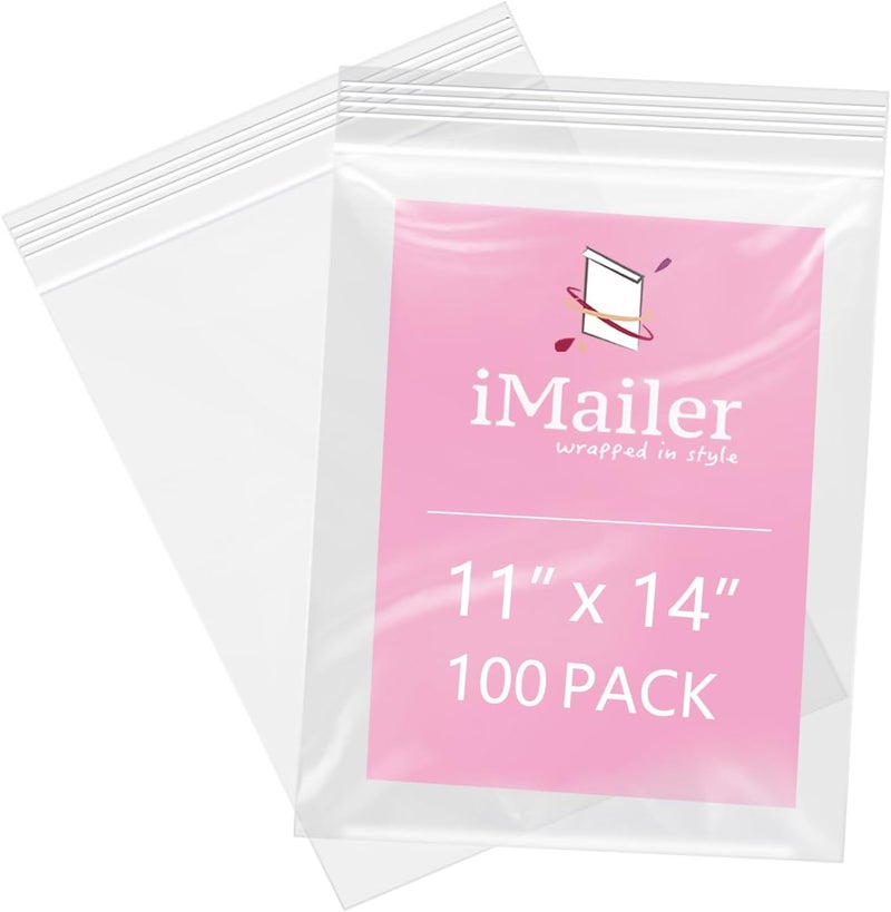 iMailer - 100 Pcs- 11" x 14" Reclosable Plastic Zip Poly Bags- Clear Zip Bag for Prints, Photos, Documents, Clothing, T-Shirt - Image 1