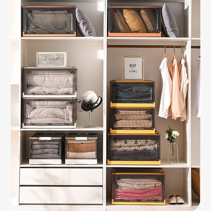 Home-Cloud HomeCloud Folding Storage Box with Lid Large Clear Collapsible Stackable Storage Box with Wheels Foldable Plastic Storage Bins for Organizer L39cm x W29cm x H24cm Small Orange - Image 4