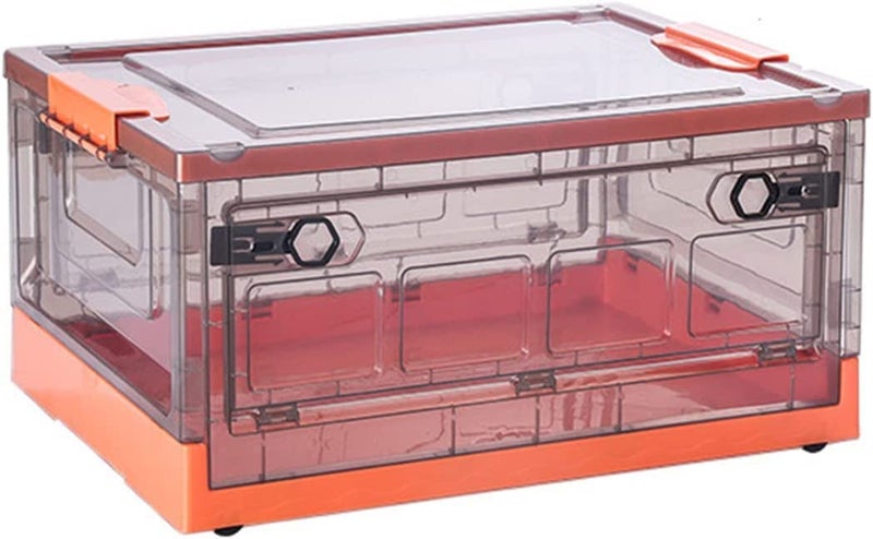 Home-Cloud HomeCloud Folding Storage Box with Lid Large Clear Collapsible Stackable Storage Box with Wheels Foldable Plastic Storage Bins for Organizer L39cm x W29cm x H24cm Small Orange - Image 3