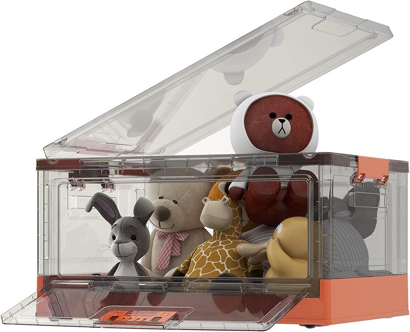 Home-Cloud HomeCloud Folding Storage Box with Lid Large Clear Collapsible Stackable Storage Box with Wheels Foldable Plastic Storage Bins for Organizer L39cm x W29cm x H24cm Small Orange - Image 1