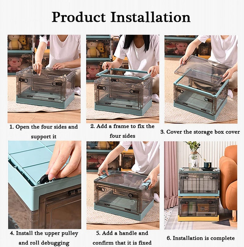 Home-Cloud HomeCloud Folding Storage Box with Lid Large Clear Collapsible Stackable Storage Box with Wheels Foldable Plastic Storage Bins for Organizer L39cm x W29cm x H24cm Small Orange - Image 5