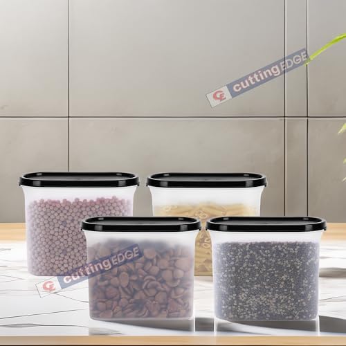 Cutting EDGE 1200ml Anti-Bacterial Modular Plastic Storage Container Set of 4, BPA-Free, Airtight Lid, Leakproof, Stackable Organizer for Pantry, Sugar, Flour & Grains (Black) - Image 2