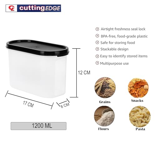 Cutting EDGE 1200ml Anti-Bacterial Modular Plastic Storage Container Set of 4, BPA-Free, Airtight Lid, Leakproof, Stackable Organizer for Pantry, Sugar, Flour & Grains (Black) - Image 4