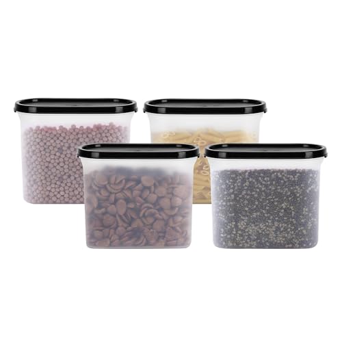 Cutting EDGE 1200ml Anti-Bacterial Modular Plastic Storage Container Set of 4, BPA-Free, Airtight Lid, Leakproof, Stackable Organizer for Pantry, Sugar, Flour & Grains (Black) - Image 1