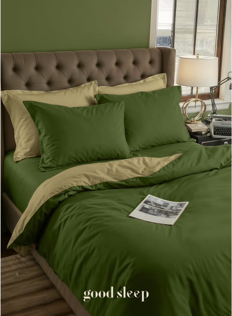 Good Sleep Premium Dual Colour Duvet Set – 6-Piece Green | King Size 220x240 cm | Ultra-Soft, Wrinkle-Resistant & Made in Dubai | Includes Duvet Cover, Fitted Sheet & 4 Pillowcases - Image 1