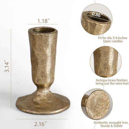 SUJUN Handcrafted Antique Brass Iron Taper Candle Holders - Set of 2 Elegant Candlesticks for Weddings, Dining, and Parties, Timeless Décor Accent - Image 2