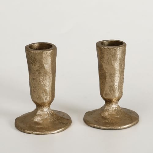 SUJUN Handcrafted Antique Brass Iron Taper Candle Holders - Set of 2 Elegant Candlesticks for Weddings, Dining, and Parties, Timeless Décor Accent - Image 1