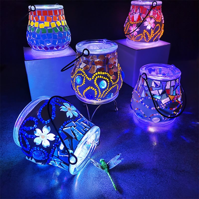 Glass Mosaic Candlestick Diy Material Package Thanksgiving Lamp Handmade Family Educational Toys Crystal Luminous Gift - Image 5