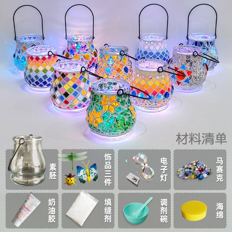 Glass Mosaic Candlestick Diy Material Package Thanksgiving Lamp Handmade Family Educational Toys Crystal Luminous Gift - Image 4