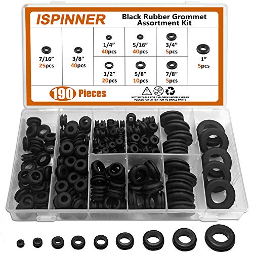 ISPINNER 190pcs Rubber Grommet Assortment Kit, 9 Sizes Eyelet Ring Gasket 1/4" 5/16" 3/8" 7/16" 1/2" 5/8" 3/4" 7/8" 1" (Black) - Image 1