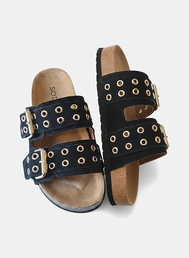 Two-Strap Buckle Slippers