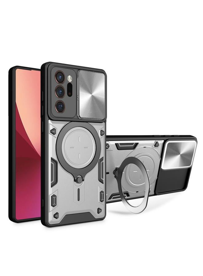 جراب هاتف Samsung Galaxy Note20 Ultra CD Texture Sliding Camshield حامل مغناطيسي (فضي)