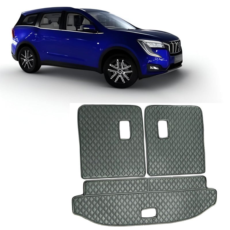 MATLE Premium 7D Boot/Trunk Mats Compatible for XUV 700 7 Seater ||Luxury Leather Double Layered||Complete Set 3 PCS ||100% Waterproof and Washable (Black) - Image 1