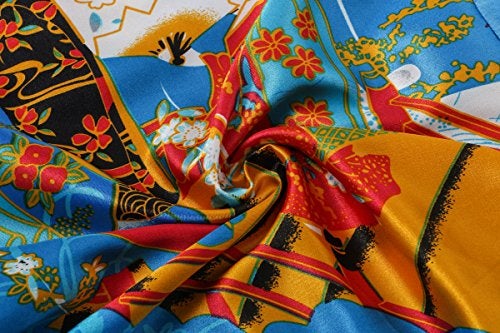 Dandychic Women's Kimono Robes Pagoda Print Kimono Imitation Silk Long Style Small Blue - Image 4