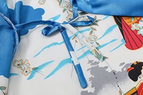 Dandychic Women's Kimono Robes Pagoda Print Kimono Imitation Silk Long Style Small Blue - Image 5