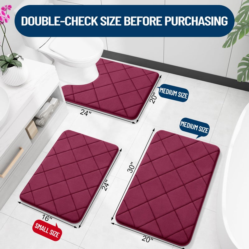 OLANLY Memory Foam Bath Mat 24x16  Ultra Soft and Absorbent Bathroom Rugs  Machine Washable  Comfortable Bath Carpet for Bathroom Floor  Tub and Shower  Burgundy - Image 1
