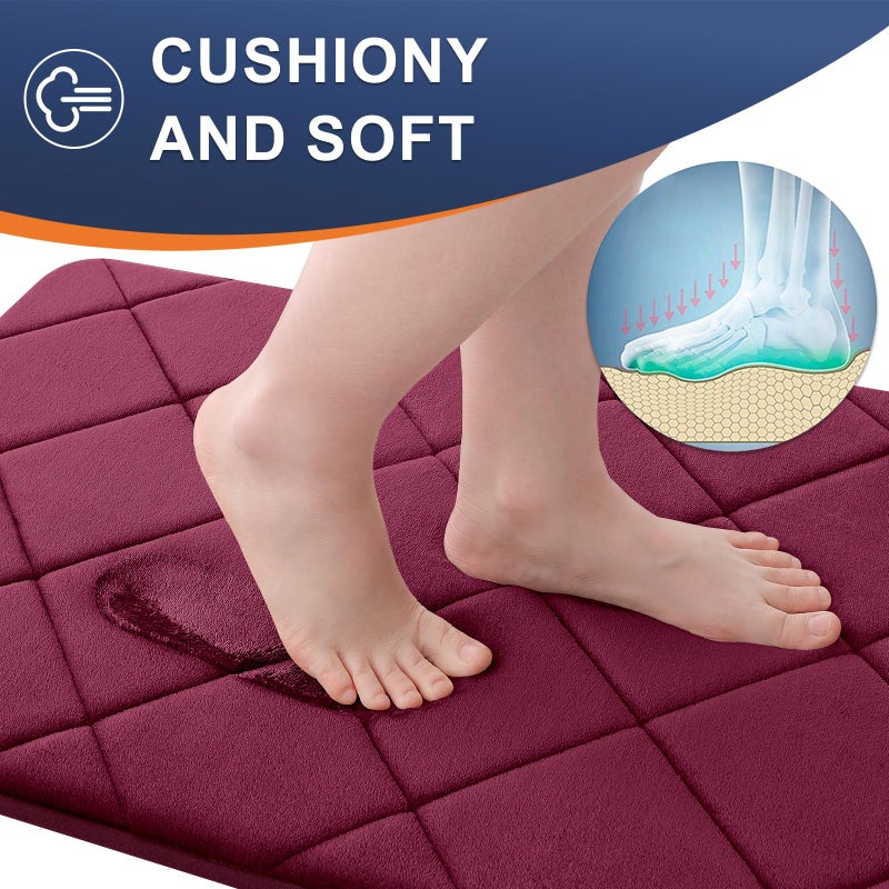 OLANLY Memory Foam Bath Mat 24x16  Ultra Soft and Absorbent Bathroom Rugs  Machine Washable  Comfortable Bath Carpet for Bathroom Floor  Tub and Shower  Burgundy - Image 2
