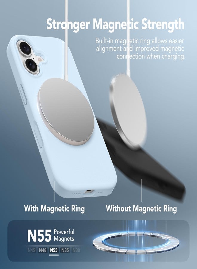 غونيز جراب GONEZ المغناطيسي لهاتف iPhone 16، متوافق مع MagSafe، [واقي شاشة + واقي عدسة الكاميرا]، جراب حماية من السيليكون السائل مقاوم للصدمات لهاتف iPhone 16 مقاس 6.1 بوصة، أزرق - Image 3